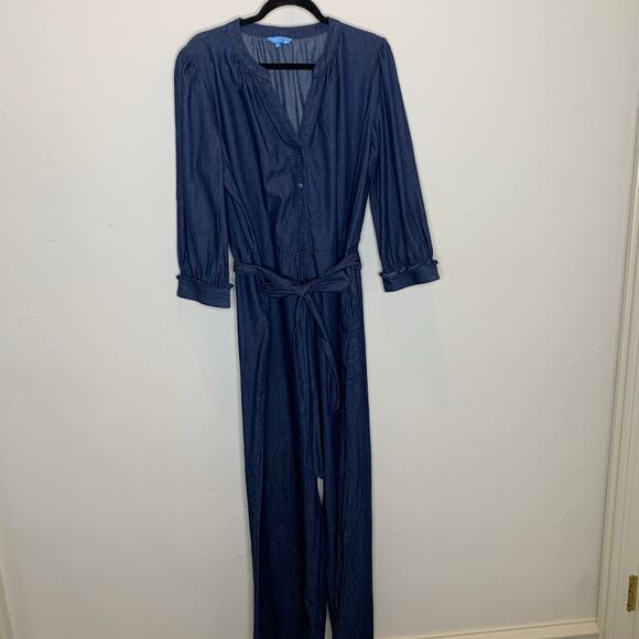 Draper James Tie Waist Jumpsuit in Chambray Sz XL - Picture 7 of 10